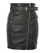 UK 12 Attractive Butter Soft Woman Lambskin LEATHER MINI SKIRT &amp; BELTED ZIP - $989.91 MXN