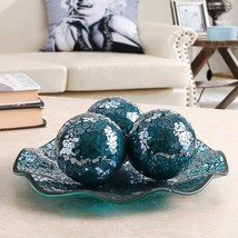 11.5&quot; Glass Mosaic Decorative Centerpiece Tray | Bowl with 3PCS 3.75&quot; Mosaic Dec - £63.07 GBP