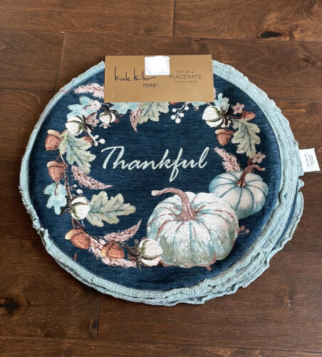 Nicole Miller  Placemats Set Of 4 Thanksgiving Pumpkins Thankful Floral Item image 2