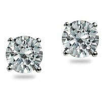 2CT Round Genuine Moissanite Solitaire Stud Earrings 14k White Gold Plated - £102.96 GBP