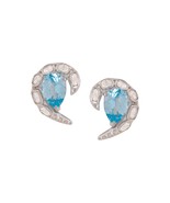 KICKY &amp; PERKY Sterling Silver Blue Topaz and Moissanite Polki Womens Ear... - €74,81 EUR
