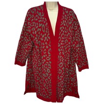 Kasper Open Front Tunic Cardigan Sweater Size 1X Red Silver Metallic Leo... - £26.67 GBP