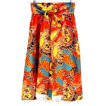 VTG 1960s Mod Orange Turquoise Print Midi Skirt w/ Fringed Belt A-Line SZ M - $1,738.80 MXN