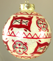 Christmas Ornament Sparkly White Snow Red &amp; Black Folk Art Designs 3&quot; Plastic - £9.90 GBP