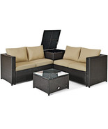 4 Pieces Outdoor Patio Rattan Furniture Set with Cushioned Loveseat and ... - $12,790.56 MXN