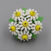 Vintage West Germany Daisy Wired Flower Glass Leaves Figural Brooch Pin - £39.43 GBP