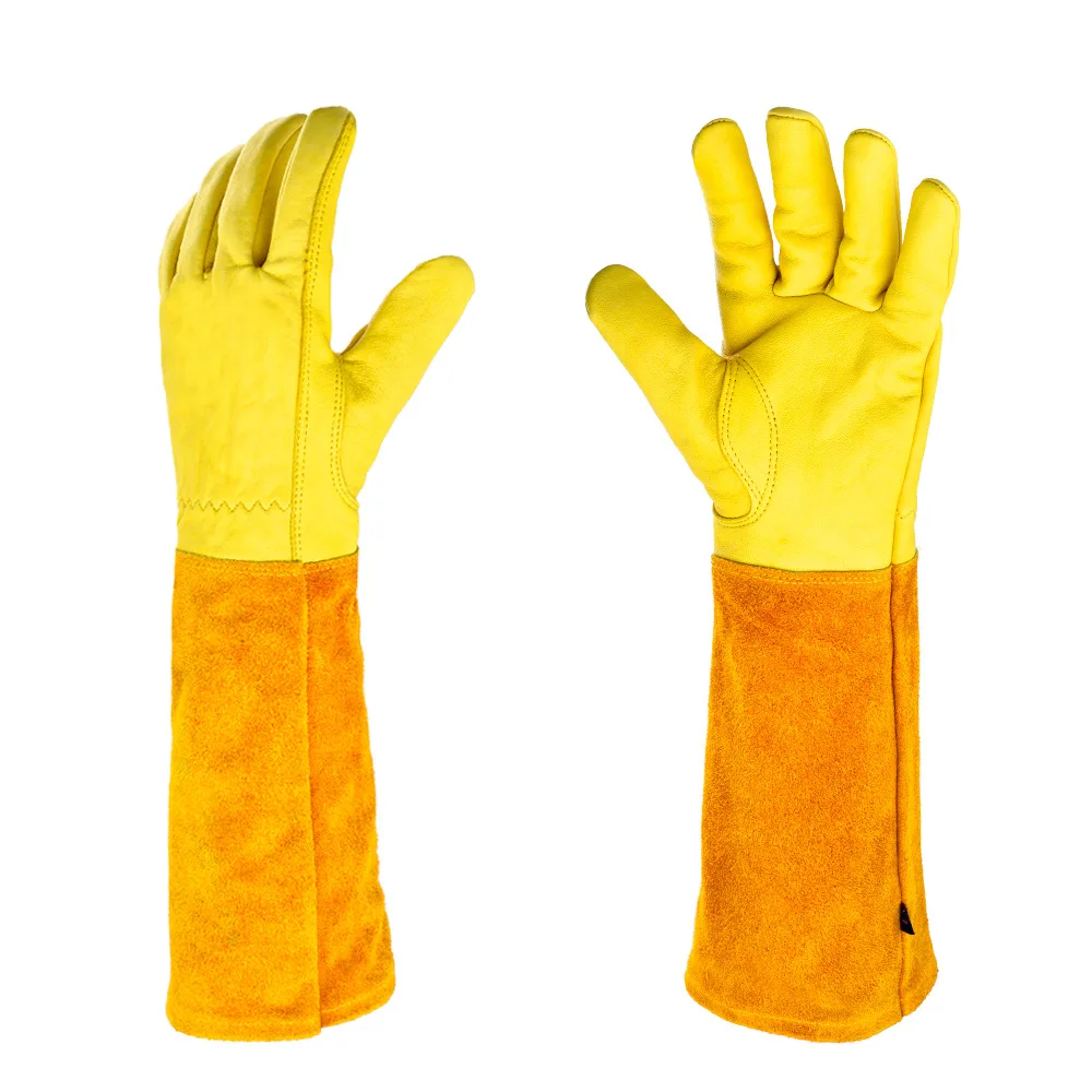 Long Sleeve Leather Gardening Gloves Puncture Resistant  Leather Gauntlet Rose P - £62.01 GBP