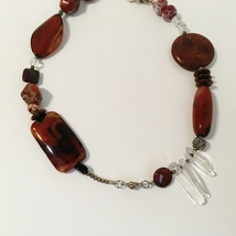 Red Gemstone Necklace Unique Beaded Chunky Jasper Obsidian Crystal Adjustable - £95.70 GBP