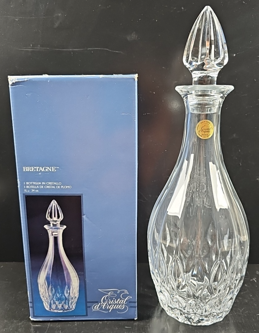 Cristal D&#39;Arques Bretagne Decanter Stopper Box Set Vintage Crystal Clear... - $56.30