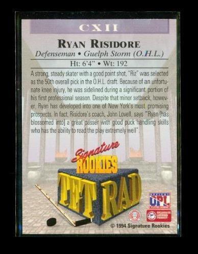 Vintage 1994 SIGNATURE ROOKIES AUTOGRAPH Hockey Card CXII RYAN RISIDORE Storm LE Item image 2