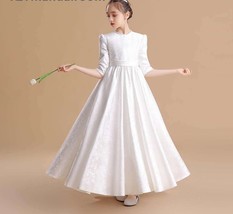 Elegant Pear Blossom Satin Dress, Long Junior Concert, first communion dress - £100.71 GBP