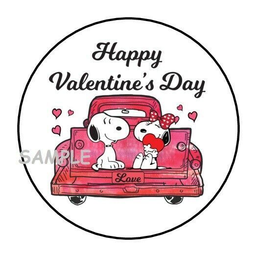 30 SNOOPY HAPPY VALENTINES DAY ENVELOPE SEALS LABELS STICKERS 1.5" ROUND GIFTS