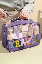 Purple TRAVEL Chenille Letter Clear PVC Makeup Bag - £15.39 GBP