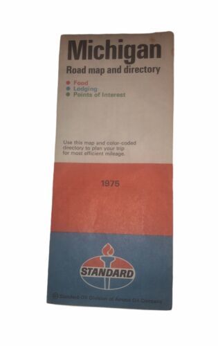 Standard Oil Michigan Road Map And Directory 1975 Vintage Red, White, & Blue - $6.80