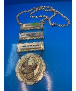 Vintage Elk Lodge Ceremonial Chain Gold Tone with 3 Plaques on Lucite or... - $95.06 CAD