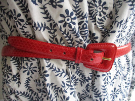 Pink Red Genuine Snakeskin Belt and Buckle Womens Size Large Vintage Tai... - $23.74