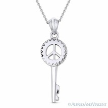 Key &amp; Peace Sign .925 Sterling Silver Charm Pendant &amp; Cable Link Chain Necklace - £19.43 GBP+