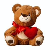 Fiesta Teddy Bear Plush Toy Brown Red Hearts Bow Stuffed Animal, 10&quot; - £16.77 GBP