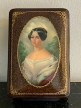 Fedoskino Russian Finely Hand Painted Woman Portrait Brown Lacquer Box - $125.00