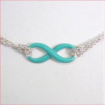 Tiffany &amp; Co 18&quot; Enamel Infinity Charm Double Chain Pendant Necklace Silver - £375.82 GBP