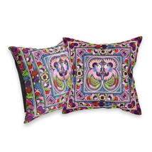 Embroidered Birds in the Garden Tropical Floral Throw Pillow Cover Set of 2 - £25.18 GBP