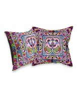Embroidered Birds in the Garden Tropical Floral Throw Pillow Cover Set of 2 - £25.06 GBP
