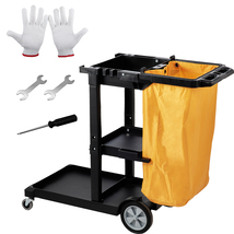 VEVOR 3-Shelf Cleaning Cart 200 lbs 25 Gal PVC Bag 47x20x38.6in Yellow&amp;B... - $100.90