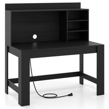 Modern Computer Desk with Hutch and Storage Shelves-Black - Color: Black - $2,699.06 MXN