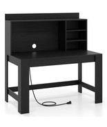 Modern Computer Desk with Hutch and Storage Shelves-Black - Color: Black - $2,677.07 MXN