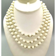 Vintage Plastic Faceted Beads Triple Strand Necklace, Hong Kong, White and Gold - £20.06 GBP