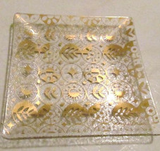 Vintage 1960&#39;s Georges Briard Glass Tray with 22k Gold Leafing Icons &amp; S... - $19.99