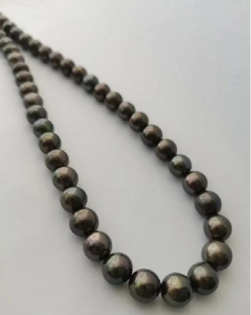 New AAA10-11mm Genuine Natural Black south sea pearl necklace 14k gold fine - £65.70 GBP