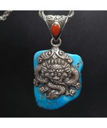 Dragon, Elephant Crafted from 925 Sterling Silver Turquoise Pendant Neck... - $2,415.98 MXN