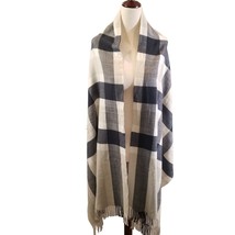 Womens Scarf Wrap Soft Tartan Plaid Tan Black White Accessory Fringe 34x76 - £11.75 GBP