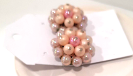 VTG Pink Pearl Cluster Clip On Earrings 1&quot;  1950s MCM Japan Pink Peach Silver - £8.26 GBP