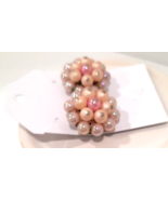 VTG Pink Pearl Cluster Clip On Earrings 1&quot;  1950s MCM Japan Pink Peach S... - £8.07 GBP