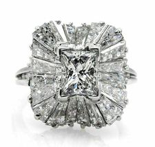 10ct Radiant Baguette Halo Diamond Cocktail Ballerina Ring 14k White Gold Over - £88.96 GBP