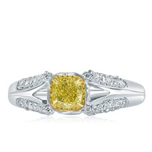 1.03 CT Coussin Déguisement Jaune Anneau Fiançailles Diamant 14k or Blanc Fendu - $2,474.09