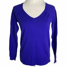 Royal Blue Long Sleeve V Neck Sweater S Long Sleeve Stretch Knit - £13.30 GBP