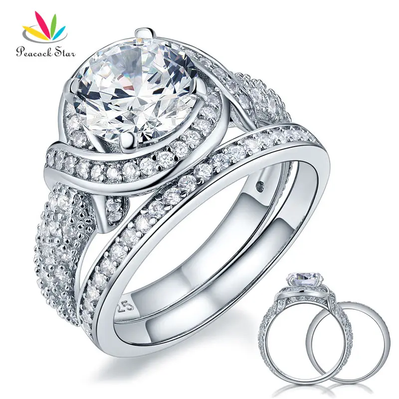 Peacock   Solid 925  Silver Wedding Anniversary Engagement Ring Set Vintage Styl - £45.02 GBP