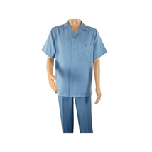 Men 2pc Walking Leisure Suit Short Sleeves By DREAMS 255-11 Solid Sky Blue image 8