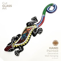 Hand Painted Cut Glass Wooden Wall Art - Unique Decorative Gecko Lizard Perfect  - £35.06 GBP