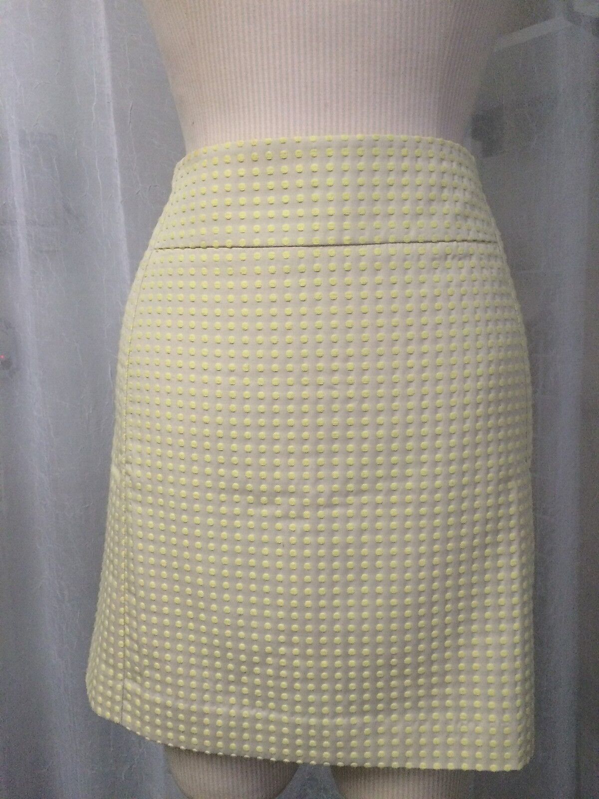 ann taylor loft women's skirt ivory w/yellow polka dot skirt size 6 new