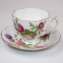 Vintage QUEEN ANNE Bone China DUNDEE THISTLE Pattern Footed Cup &amp; Saucer... - $14.49