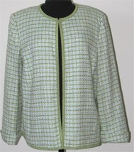 Sag Harbor Tweed Jacket Size 14 Long Sleeve Lined Green Blue Nubby  NEW - $43.53