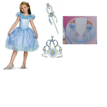 Girls Cinderella Disney Princess Dress Tiara Gloves Wand Halloween Costume-  7/8 - £27.37 GBP