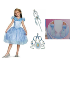 Girls Cinderella Disney Princess Dress Tiara Gloves Wand Halloween Costu... - £27.84 GBP