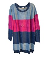 NWT Lularoe 3XL Navy Blue Light Blue &amp; Fuchsia Wide Striped Lauren Sweat... - $47.51