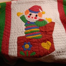 Vintage Handsewn Jack &#39;N The Box/ Clown Floral Gingham Patchwork Baby Crib Quilt - £26.90 GBP
