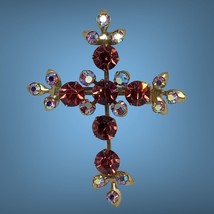 vintage Prong rhinestone &amp; AB  gold tone pendant/brooch - $19.94